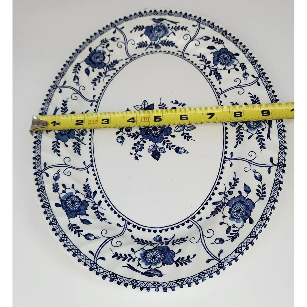 Johnson Bros Indies Serving Platter Large 12in Blue White Floral Bird EXC